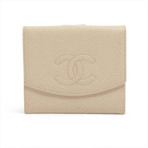 CHANEL Caviar Skin Coco Mark Tri-fold Wallet White WS16332